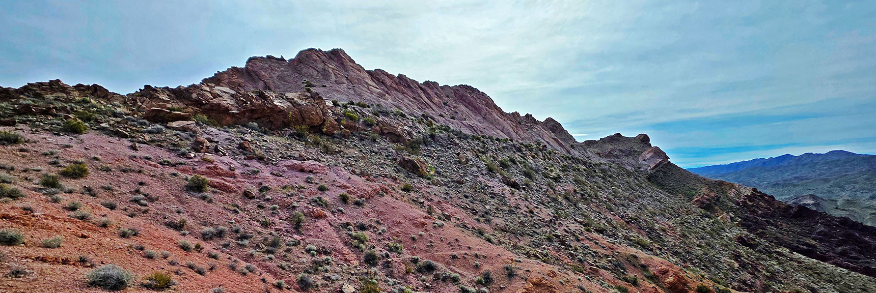 Closing in on Nelson Benchmark (2 high points ahead right) | Nelson Benchmark | Eldorado Wilderness, Nevada