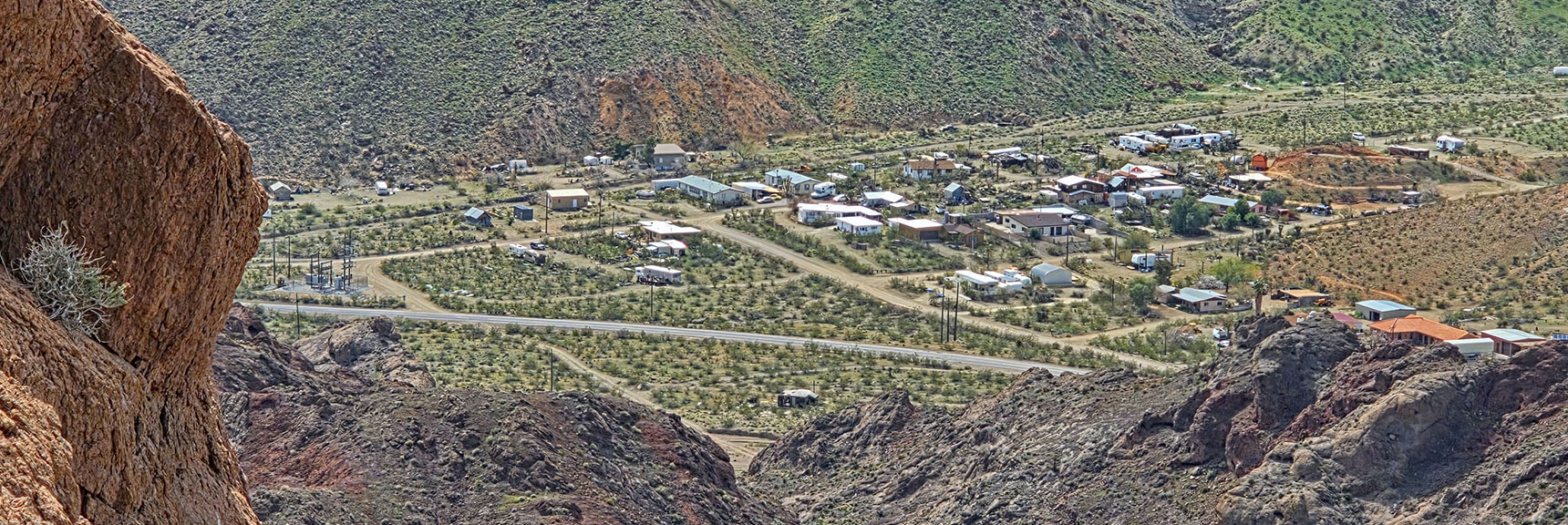 View Down to Currently Active Section in Town of Nelson. | Nelson Benchmark | Eldorado Wilderness, Nevada