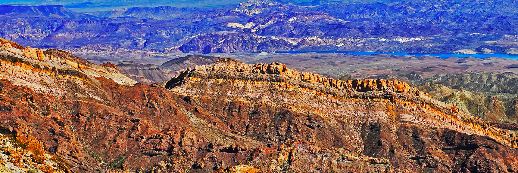 Imposing Mt. Stalker Ridgeline Below. Lonesome Wash Cove Beyond. | Nelson Benchmark | Eldorado Wilderness, Nevada