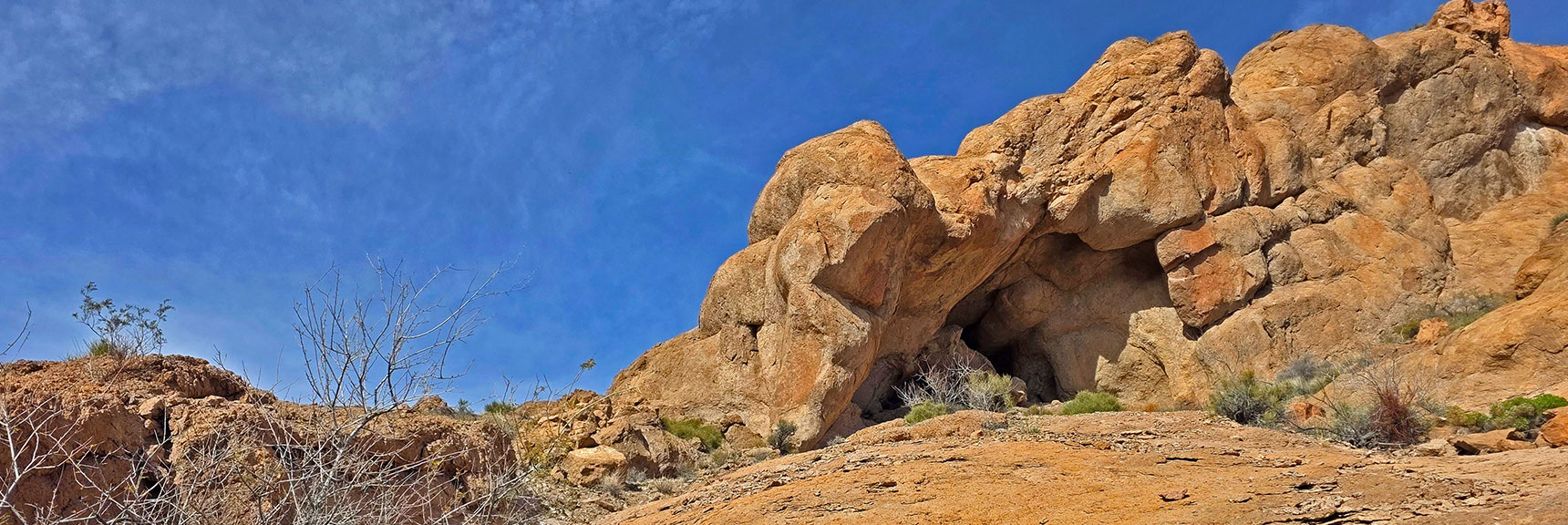 Arrival at Cave Arch. Looks Like a Cove in Rock at This Angle. | Nelson Benchmark | Eldorado Wilderness, Nevada