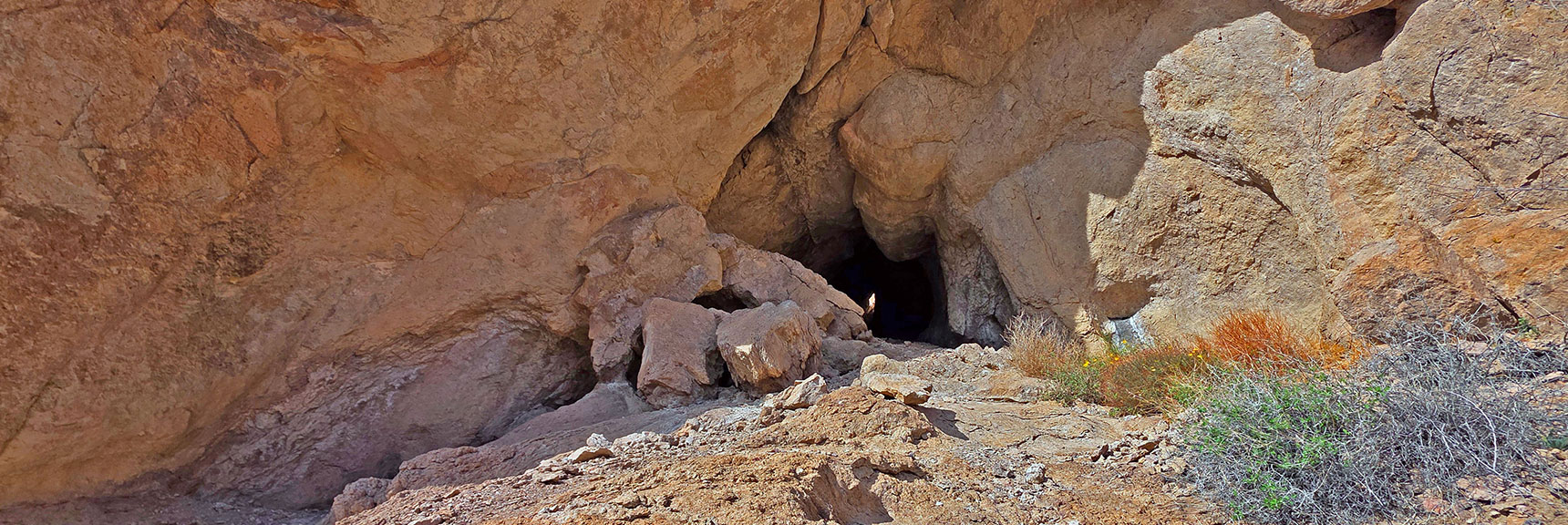 Closer View Reveals Tunnel Passage to Light Beyond. Will Explore Later. | Nelson Benchmark | Eldorado Wilderness, Nevada