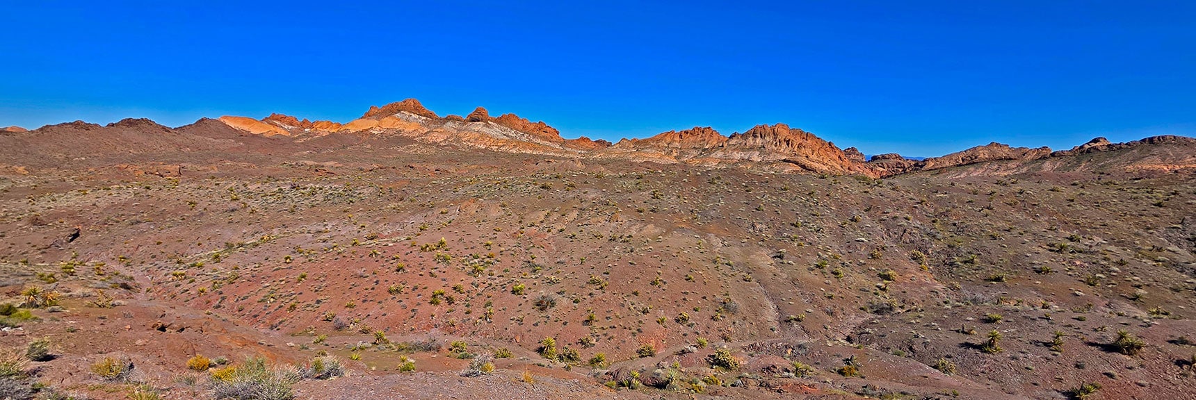 We'll End Up at the Mt. Stocker Approach Pass to Right of the S. Pig. | Murl Emery Arch | Eldorado Wilderness, Nevada