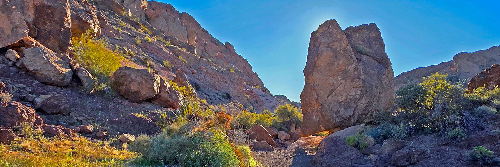 House-Sized Boulder Hanging Over Wash Near Murl Emery Arch | Murl Emery Arch | Eldorado Wilderness, Nevada