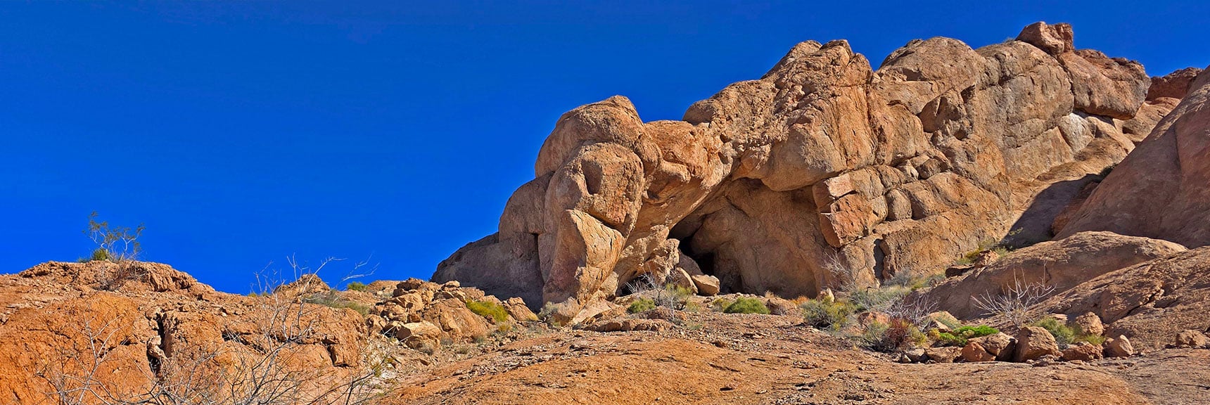 Final Approach to the Entrance of Arch Cave. From Below Looks Like Short Cove Opening. | Murl Emery Arch | Eldorado Wilderness, Nevada