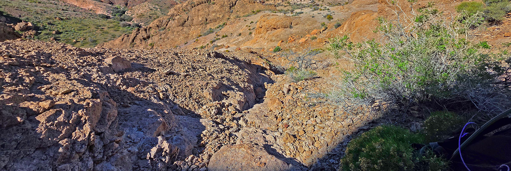 Steep Gully Immediately Below Rabbit Hole. Not Difficult. | Murl Emery Arch | Eldorado Wilderness, Nevada