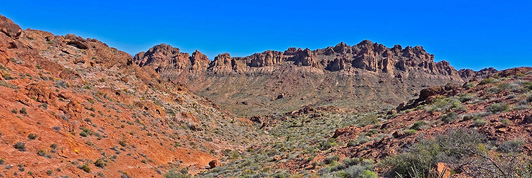 Round Corner to See First View of Beautiful Mt. Stocker & Approach Gully | Murl Emery Arch | Eldorado Wilderness, Nevada