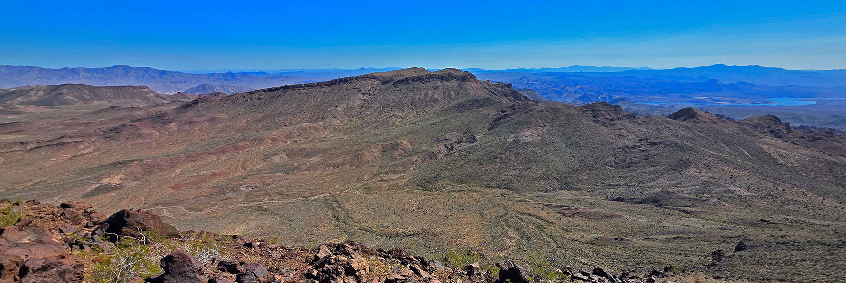 Forlorn Hope Peak to East; Colorado River (right). | Pilot Cone | Pilot Mesa | Peeper Benchmark | Eldorado Wilderness, Nevada
