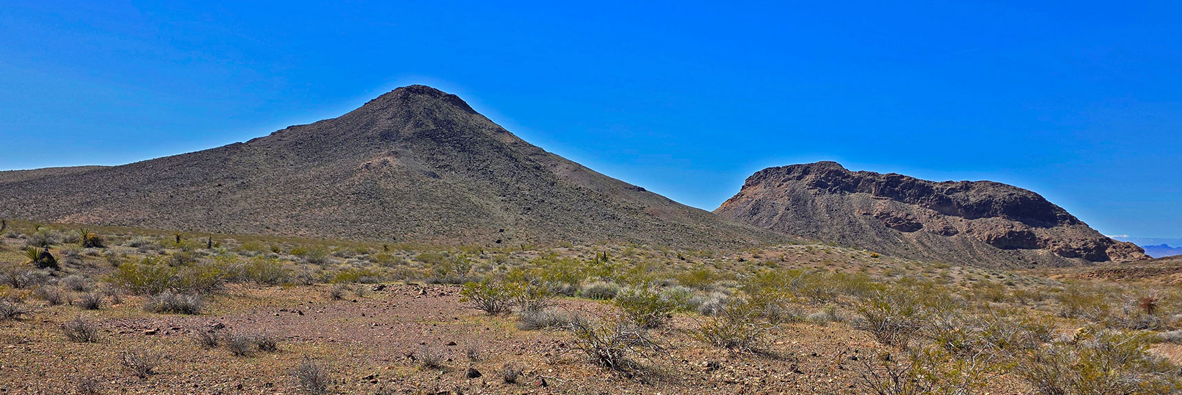 Pass Yucca Camp Mt. (right) and Midway Peak (left) on Way to Pilot Mesa | Pilot Cone | Pilot Mesa | Peeper Benchmark | Eldorado Wilderness, Nevada