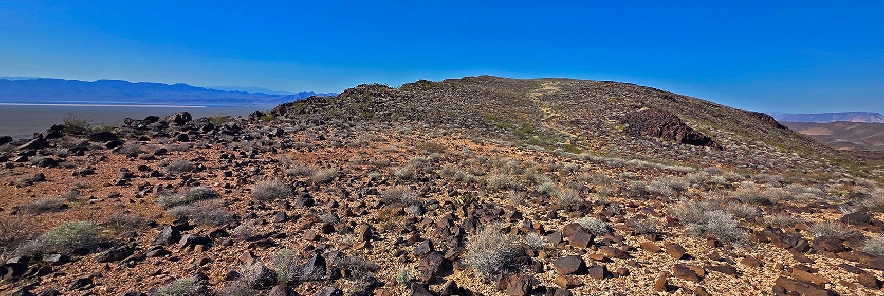 Wide Channel Connects South & North Summits | Pilot Cone | Pilot Mesa | Peeper Benchmark | Eldorado Wilderness, Nevada
