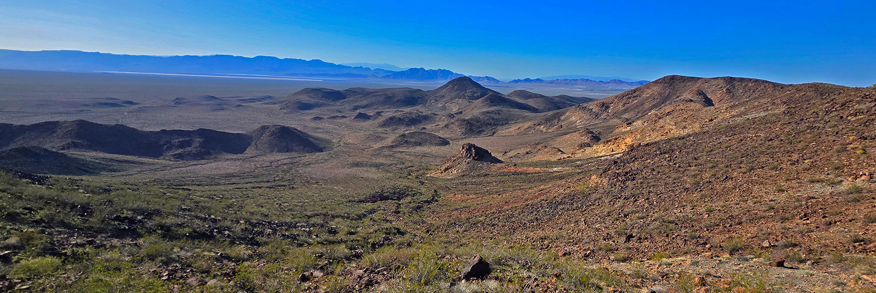 Descend Left (West) from Saddle Down Steep Gully Toward Pilot Cone | Pilot Cone | Pilot Mesa | Peeper Benchmark | Eldorado Wilderness, Nevada