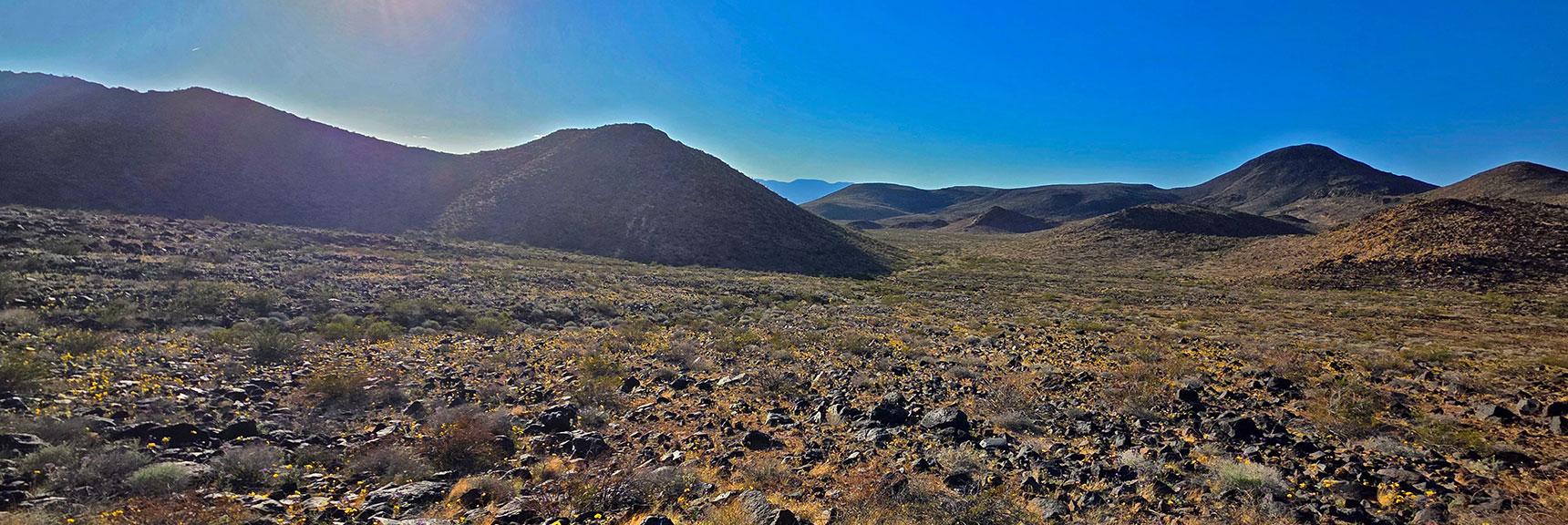 Now At Base of Pilot Mesa SW Descent Gully. Pilot Cone Ahead | Pilot Cone | Pilot Mesa | Peeper Benchmark | Eldorado Wilderness, Nevada
