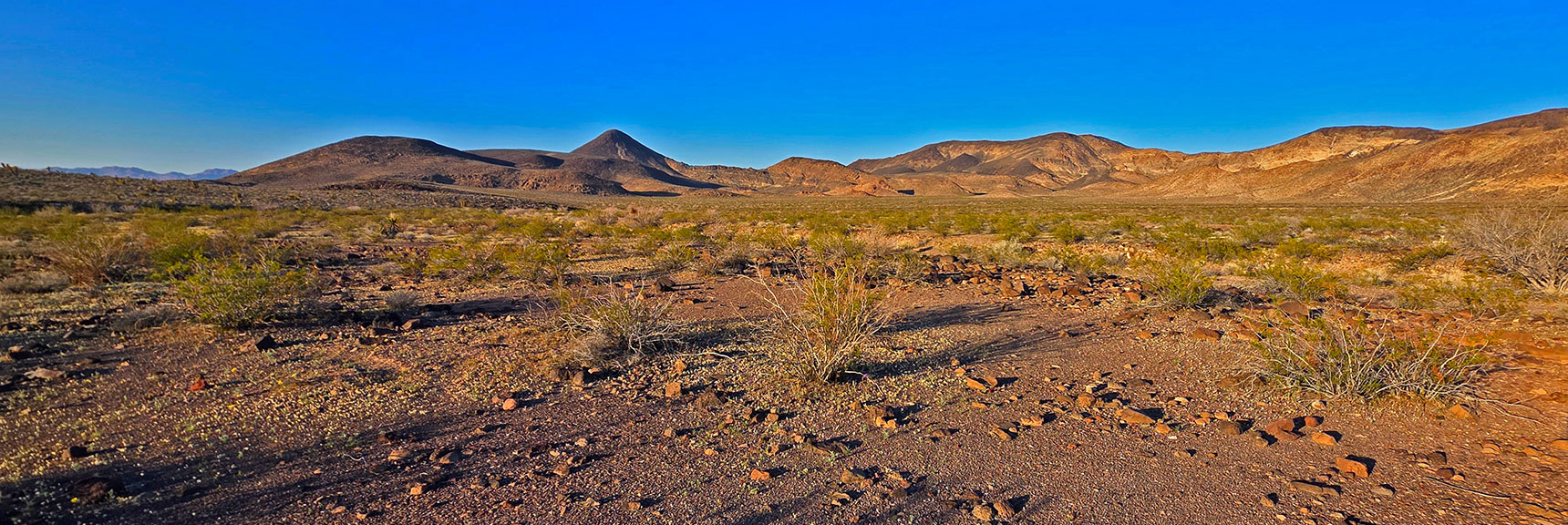 Sunset View of Pilot Cone and South Descent Slope of Pilot Mesa (right) | Pilot Cone | Pilot Mesa | Peeper Benchmark | Eldorado Wilderness, Nevada