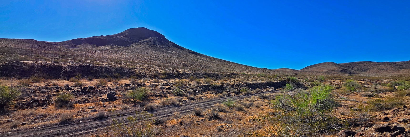 Right Turn onto Road F, Skirt Peeper Benchmark Base to Mohave Overlook | Forlorn Hope Peak South and Peak 2720 West, Eldorado Wilderness, Nevada