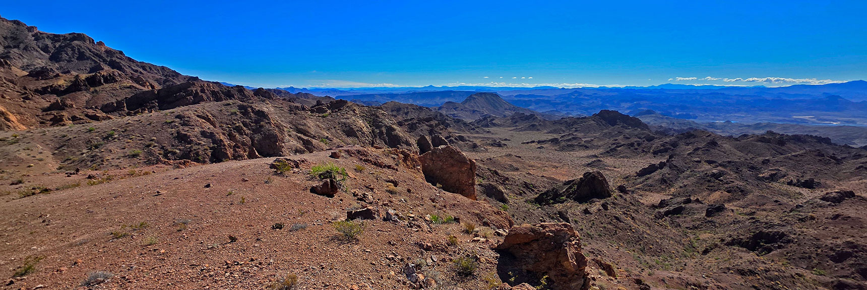 View from Overlook Plateau Toward Peak 2720 & Colorado River | Forlorn Hope Peak South and Peak 2720 West, Eldorado Wilderness, Nevada