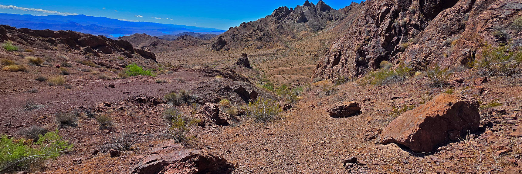 Take Descent Path from Mohave Overlook Plateau to Lower Wash | Forlorn Hope Peak South and Peak 2720 West, Eldorado Wilderness, Nevada