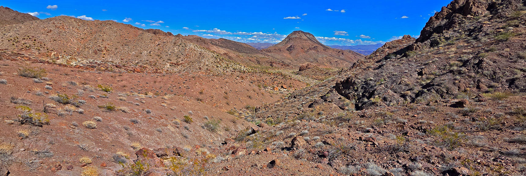 Higher View Back Down Shows Ascent Gully from Peak 2720 | Forlorn Hope Peak South and Peak 2720 West, Eldorado Wilderness, Nevada