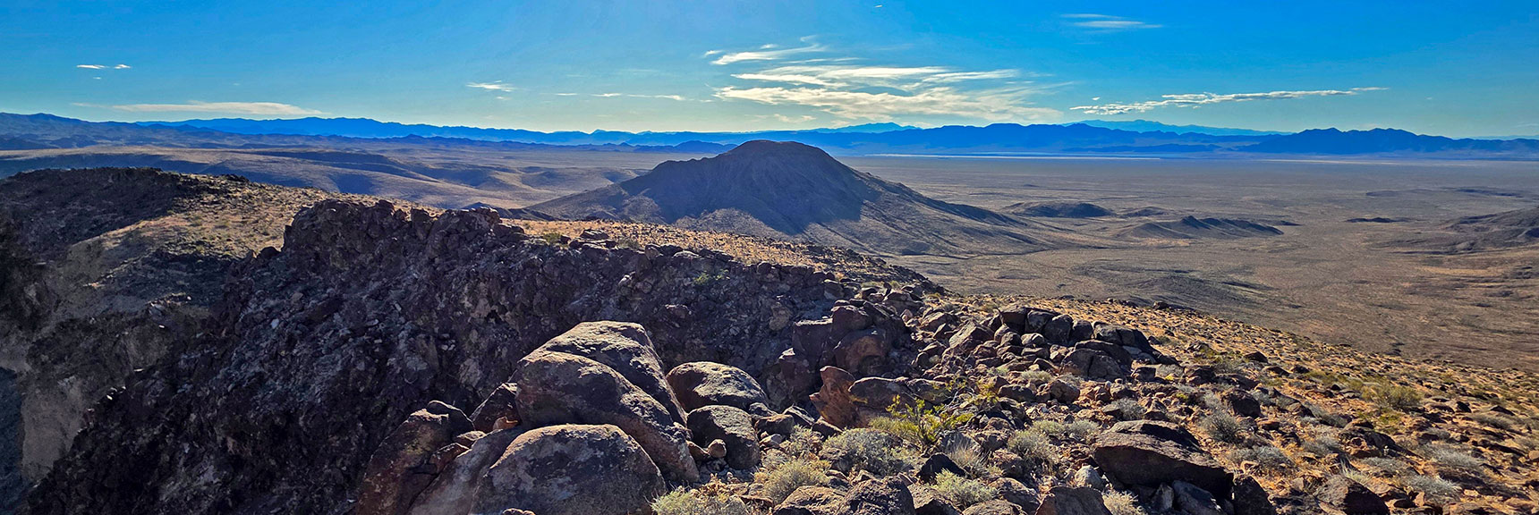 Peeper Benchmark Visible Beyond Summit Ridge | Forlorn Hope Peak South and Peak 2720 West, Eldorado Wilderness, Nevada
