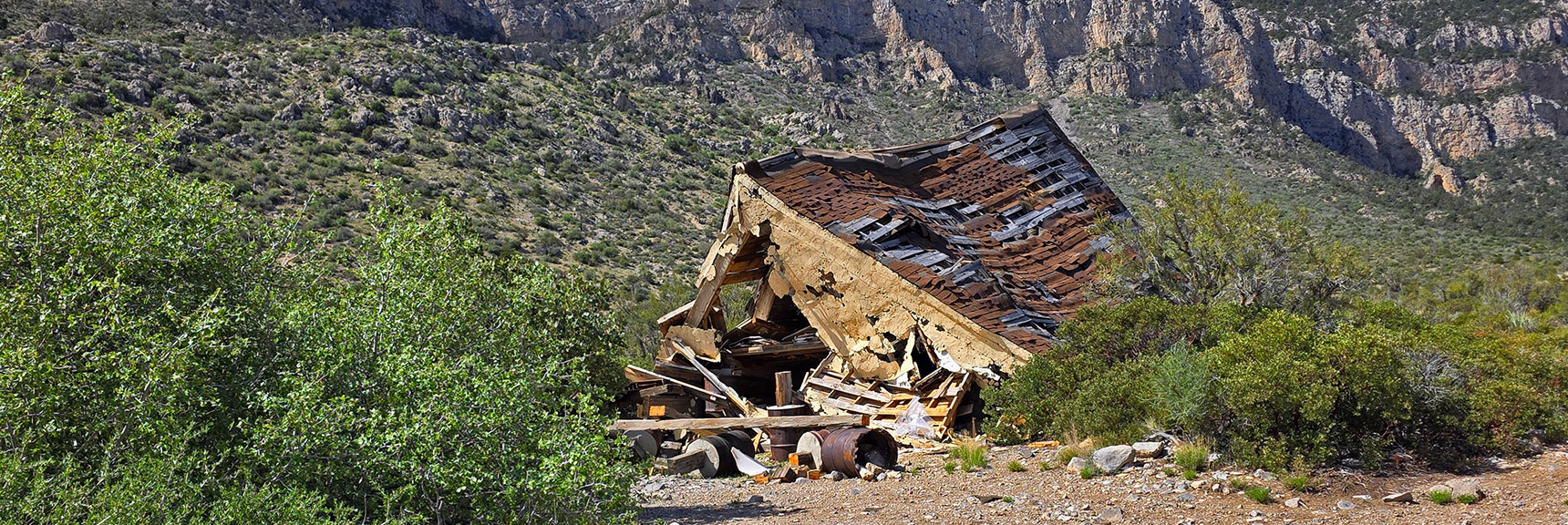 Pass the Dilapidated Wild Horse Cabin. | Carole Lombard Plane Crash Site | Potosi Mountain, Nevada