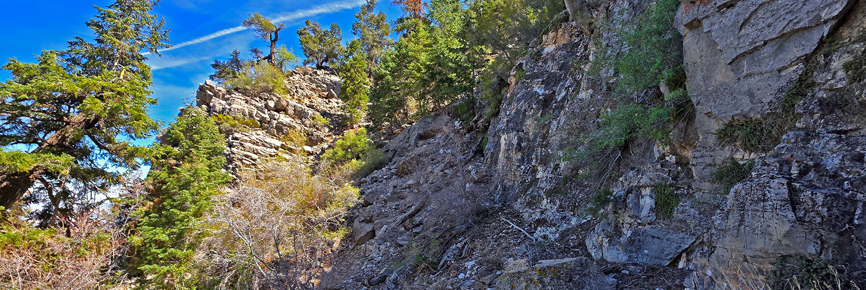 Continue Through the Opening Hugging Left Base of Cliffs. | Carole Lombard Plane Crash Site | Potosi Mountain, Nevada
