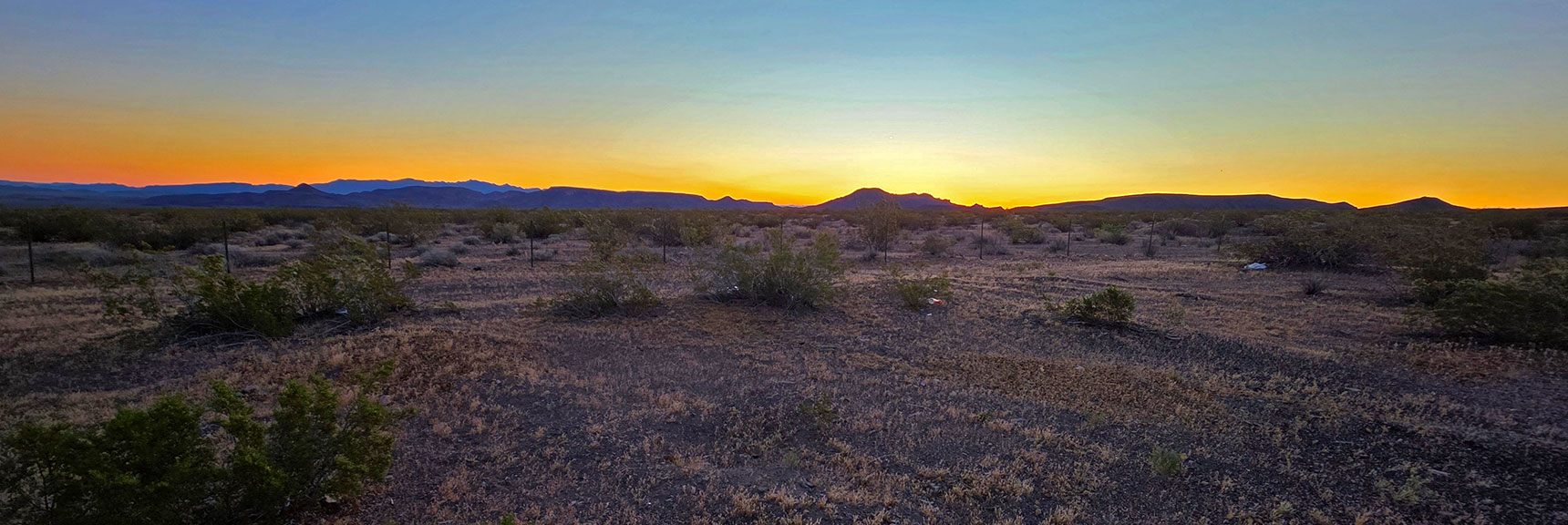 Sunrise View East Across the First 3mi Stretch of Desert Toward Pepper Benchmark. | Peak 2720 aka Calicone Peak | Eldorado Wilderness, Nevada