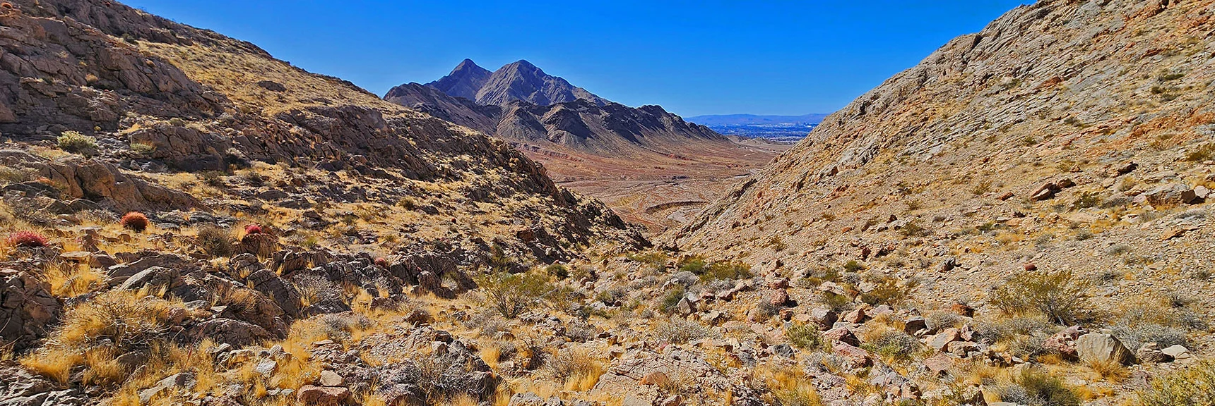 Higher view down Ascent Gully. | Sunrise Mountain Near Lake Mead National Recreation Area | Las Vegas Metro & Surrounding Areas, Nevada