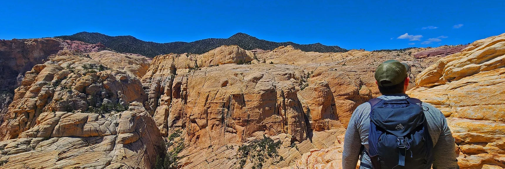 Now Standing Above the Most Challenging Stretch: Steep Ridge & Crack Ascent to Arch. | Bridge Mountain | Rainbow Mountain Wilderness, Nevada