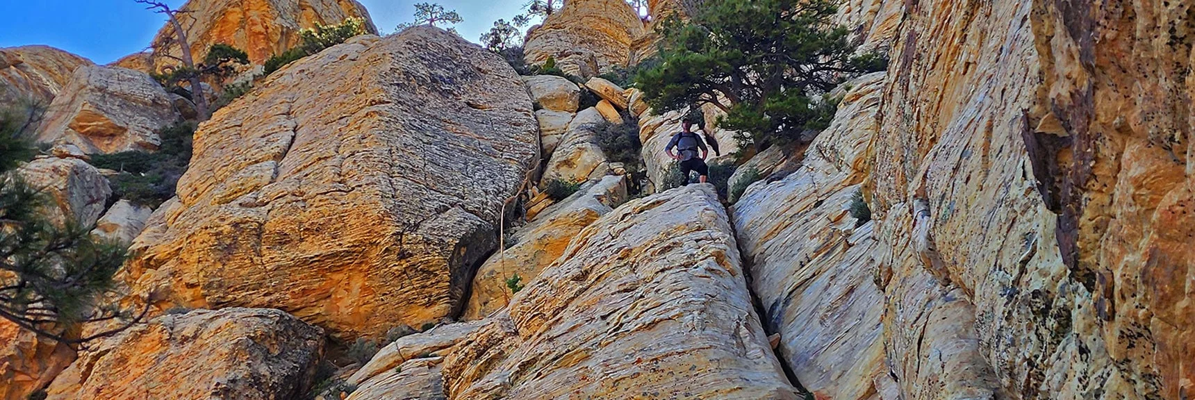 John Easily Descends and Later Ascends This Chute. | Bridge Mountain | Rainbow Mountain Wilderness, Nevada