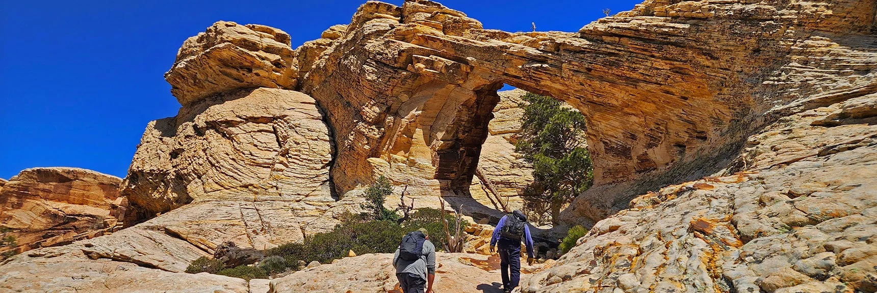 John & Gregg Approaching the Arch. Beautiful Echo Bowl Inside | Bridge Mountain | Rainbow Mountain Wilderness, Nevada