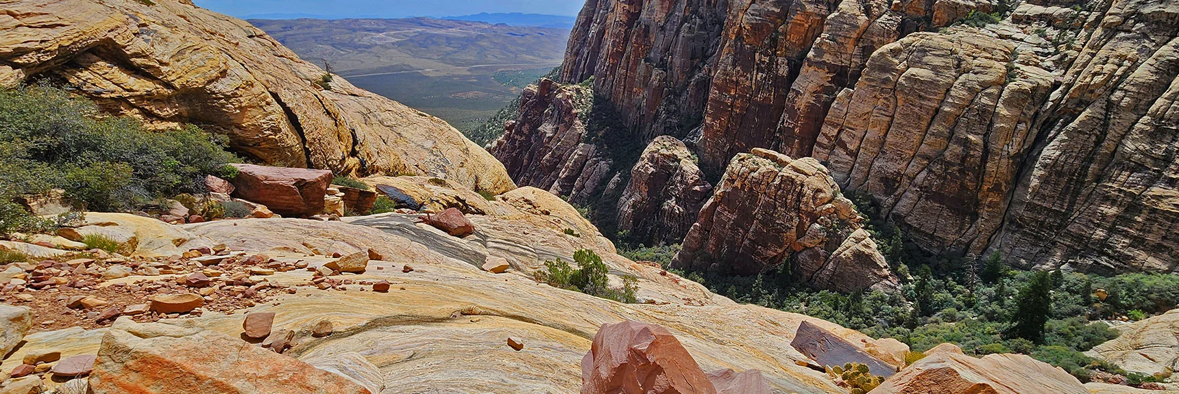 View Down Upper Sandstone Slab Near Upper Edge of Brownstone Wall | Juniper Peak Summit | Rainbow Mountain Wilderness, Nevada