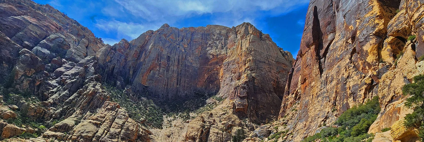 Rainbow Wall and Brownstone Wall (right) from Midway Up Sandstone Slab | Juniper Peak Summit | Rainbow Mountain Wilderness, Nevada