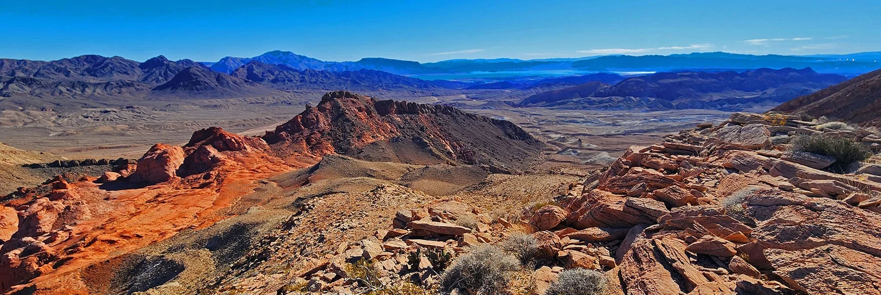 Lake Mead Appears to the South As You Top Rounded Hill | Anniversary Ridge | Muddy Mountains Wilderness, Nevada