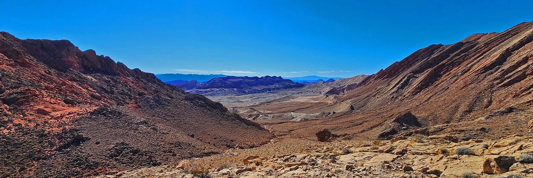 View SW Down Wash Ascended Earlier Along SW Base of Anniversary Ridge | Anniversary Ridge | Muddy Mountains Wilderness, Nevada