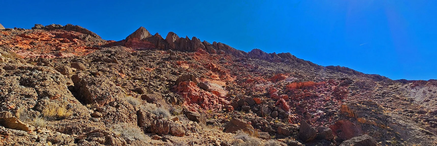 A High Red Rock Ridgeline is to Your Right. Lake Mead is Beyond | Anniversary Ridge | Muddy Mountains Wilderness, Nevada