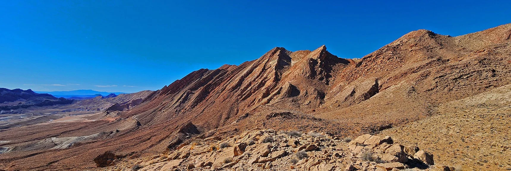 SW Anniversary Ridgeline Toward Anniversary Mine Rd. Note Layering. | Anniversary Ridge | Muddy Mountains Wilderness, Nevada