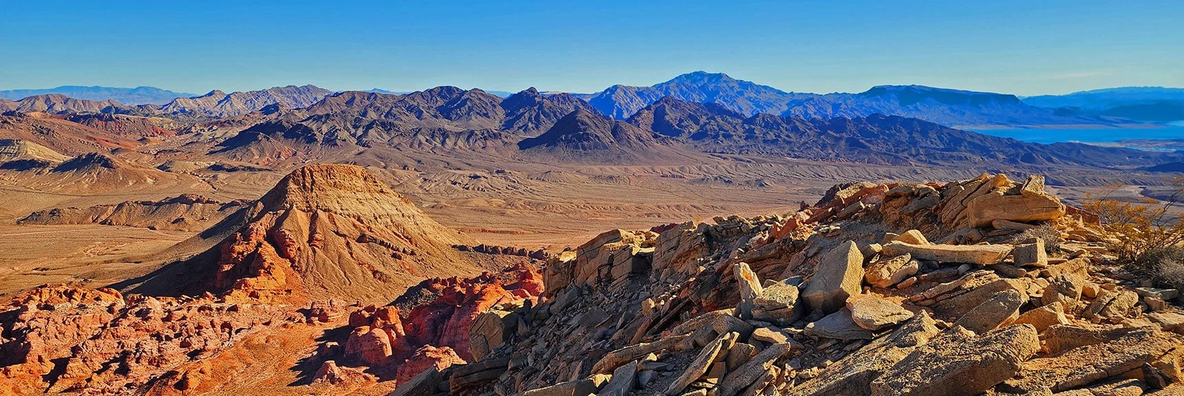 View Down Toward Tall Rounded Reference Hill Entrance to S Bowl of Fire | Anniversary Ridge | Muddy Mountains Wilderness, Nevada