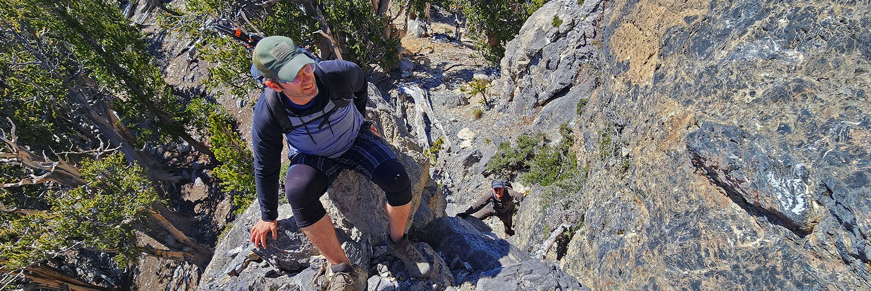 John and Greg Ascending the Class 3-4 Limestone Crack | Sisters South to the Sisters North | Mt. Charleston Wilderness | Spring Mountains, Nevada