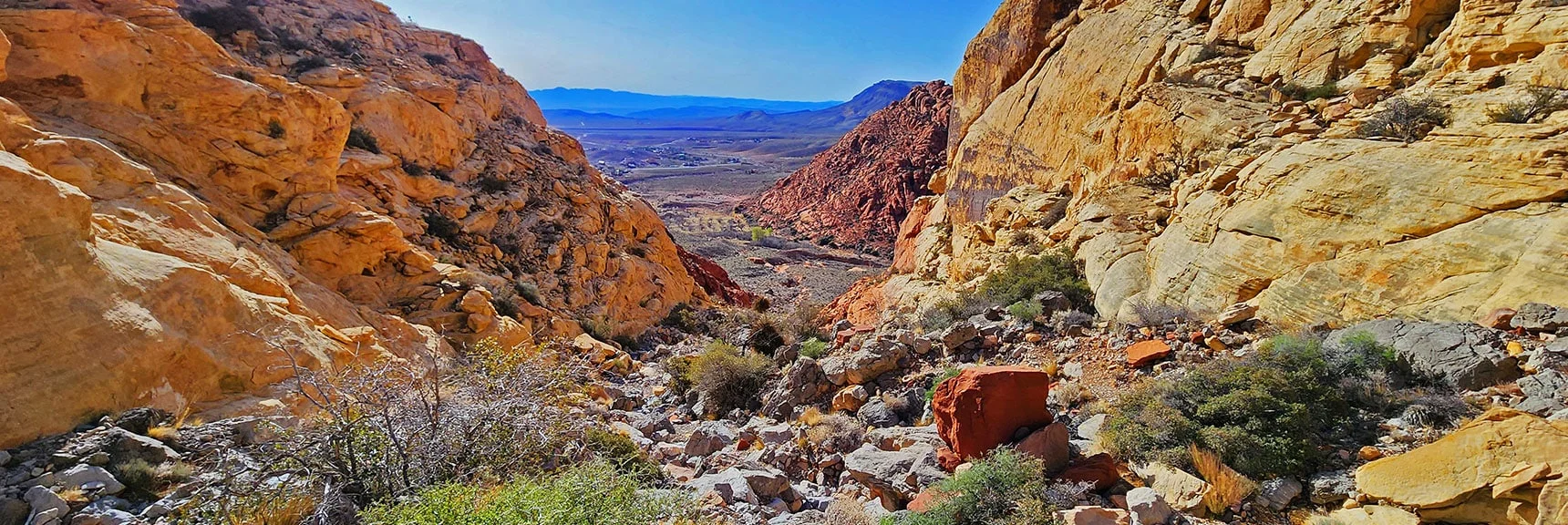 View Down Ash Canyon to Ash Spring, Calico Basin and Beyond | Ash Canyon to Calico Tanks | Calico Basin and Red Rock Canyon, Nevada | David Smith | Las Vegas Area Trails
