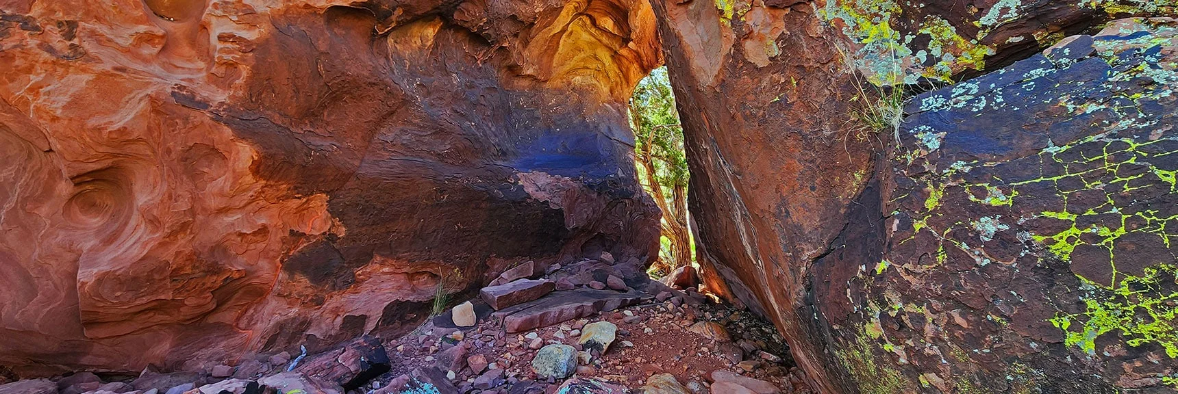 Inside the Artistic Boulder. Could Have Been a Home for Ancient Family | Dales Trail | Red Rock Canyon National Conservation Area, Nevada | David Smith | LasVegasAreaTrails.com