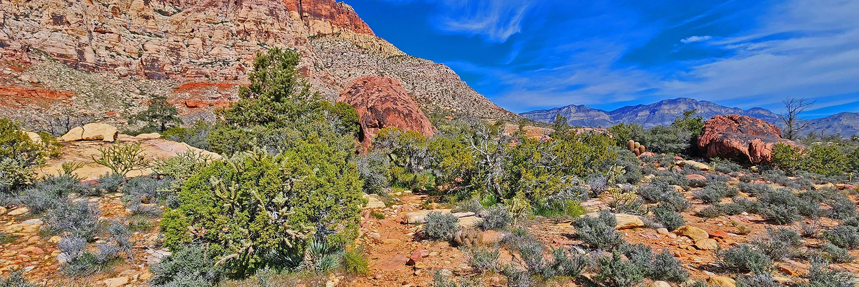 Heading Toward the First Artistic Boulder Area at the Base of Bridge Mountain | Dales Trail | Red Rock Canyon National Conservation Area, Nevada | David Smith | LasVegasAreaTrails.com