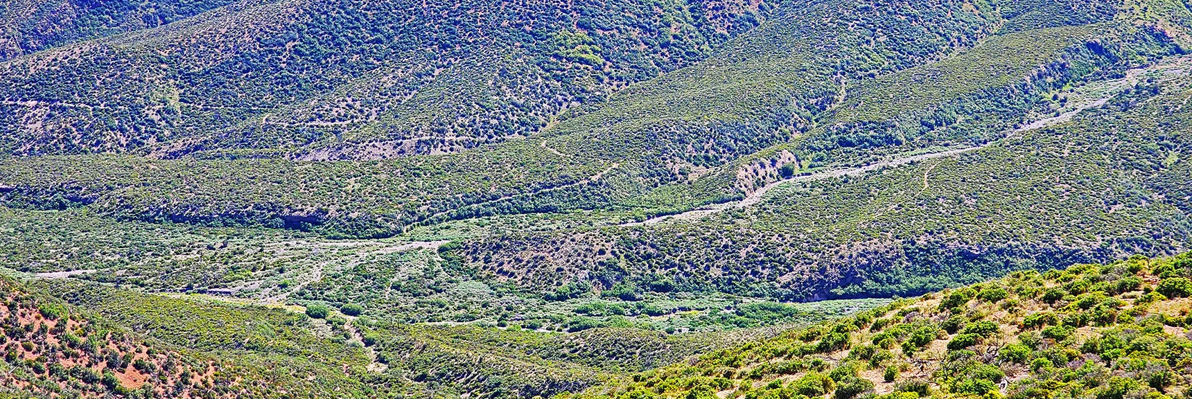 Lovell Canyon Trail System Across the Wash Below. Griffith Shadow & Schaefer Spring Trails | Wilson Ridge Lovell Canyon Loop | Lovell Canyon, Nevada