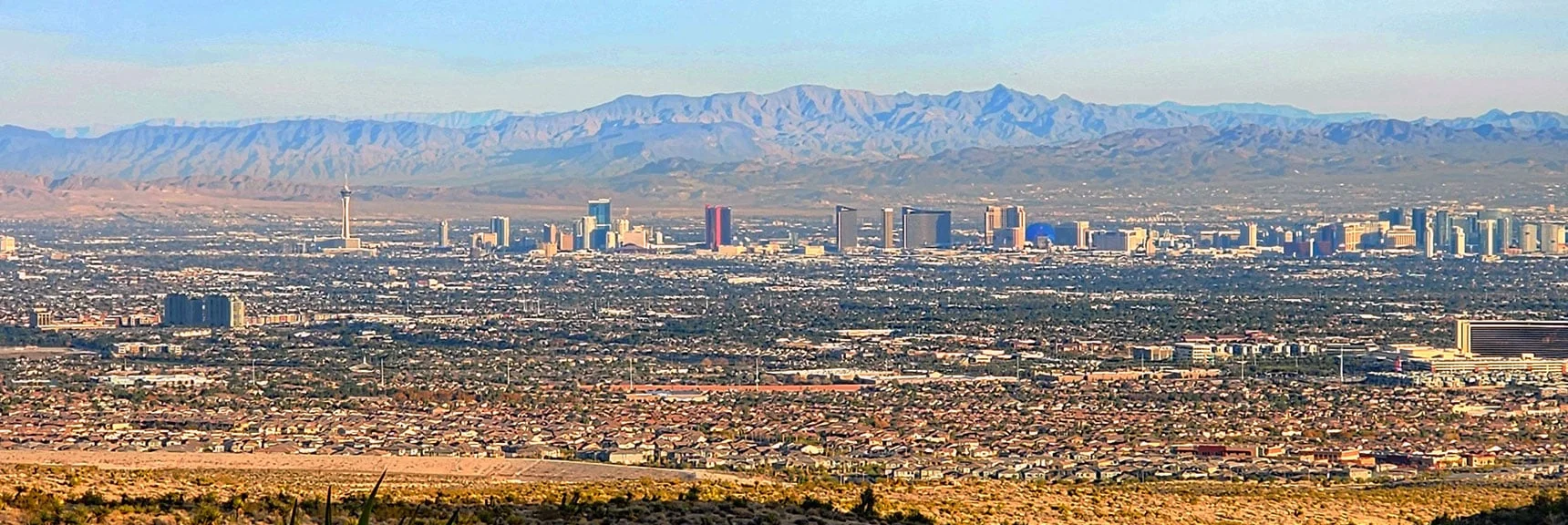Vegas Strip. Arizona Black Mts. Background. Mt. Wilson Pointy Hight Peak | Damsel Peak Southeastern Slope | Calico & Brownstone Basins, Nevada