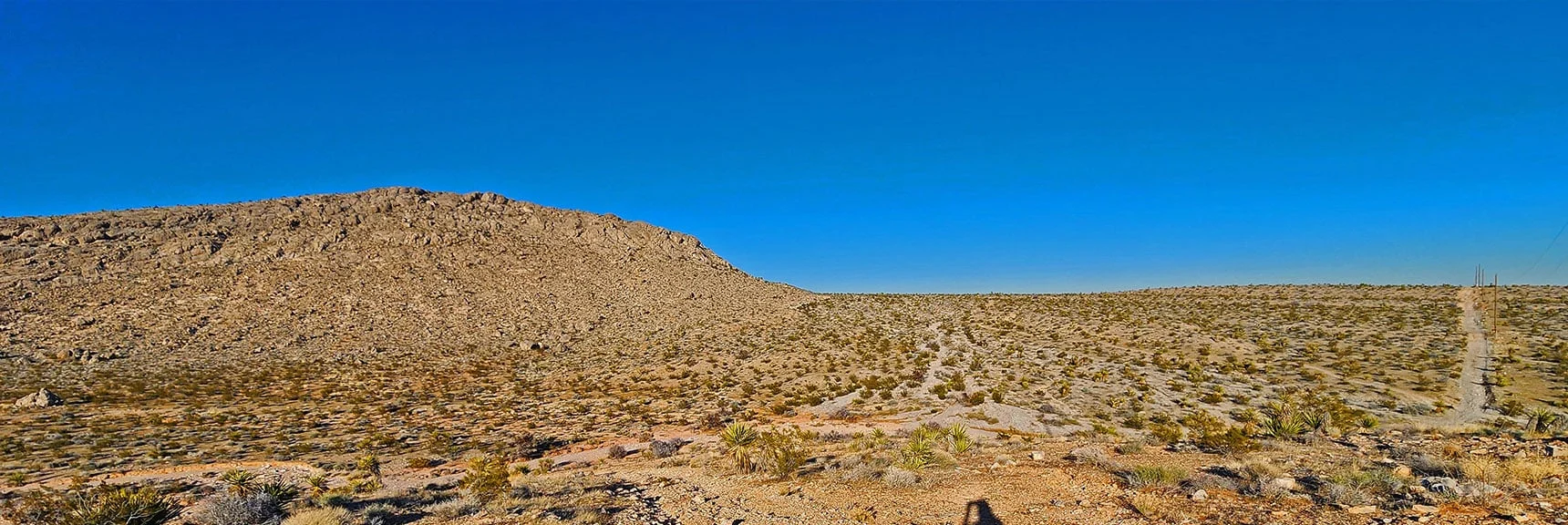 View Back Along Powerline Maintenance Rd., Preparing to Ascend Peak 3844 Trail. | Brownstone Trail | Calico Basin | Brownstone Basin | La Madre Mountains Wilderness, Nevada