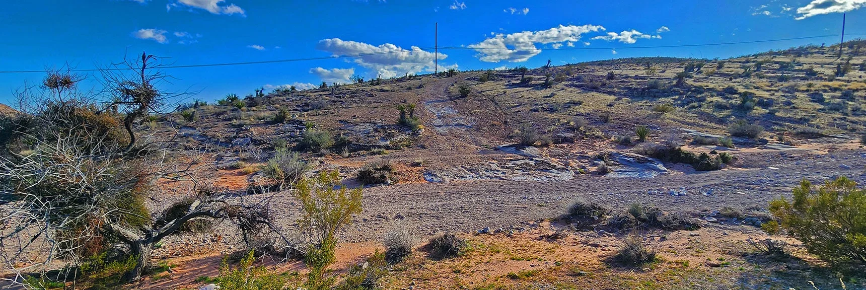 Turn Right onto Powerline Maintenance Road. Heading Straight Goes to Peak 3844. | Gray Cap Ridge Southeast Summit | La Madre Mountains Wilderness, Nevada