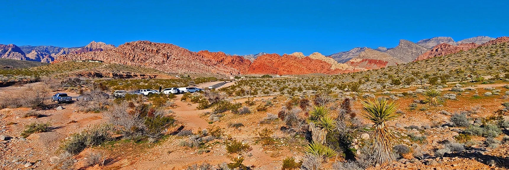 Start from Gene's Trailhead on the Half Wilson Trail. View Back to Trailhead. | Gray Cap Ridge Southeast Summit | La Madre Mountains Wilderness, Nevada