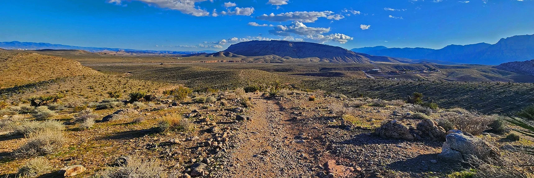 Now on Gene's Trail. Cross Low Ridge Ahead, Descend to Gene's Trailhead. | Gray Cap Ridge Southeast Summit | La Madre Mountains Wilderness, Nevada