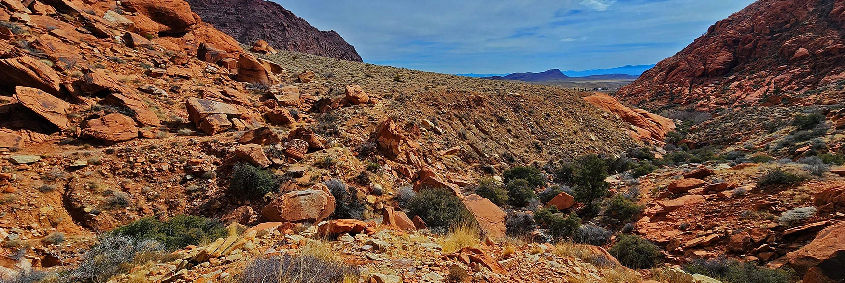 View Back Past Lower Ash Canyon to Kraft Mt. Trailhead and Beyond. | Red Cap Peak Summit | Red Rock Canyon NCA, Nevada