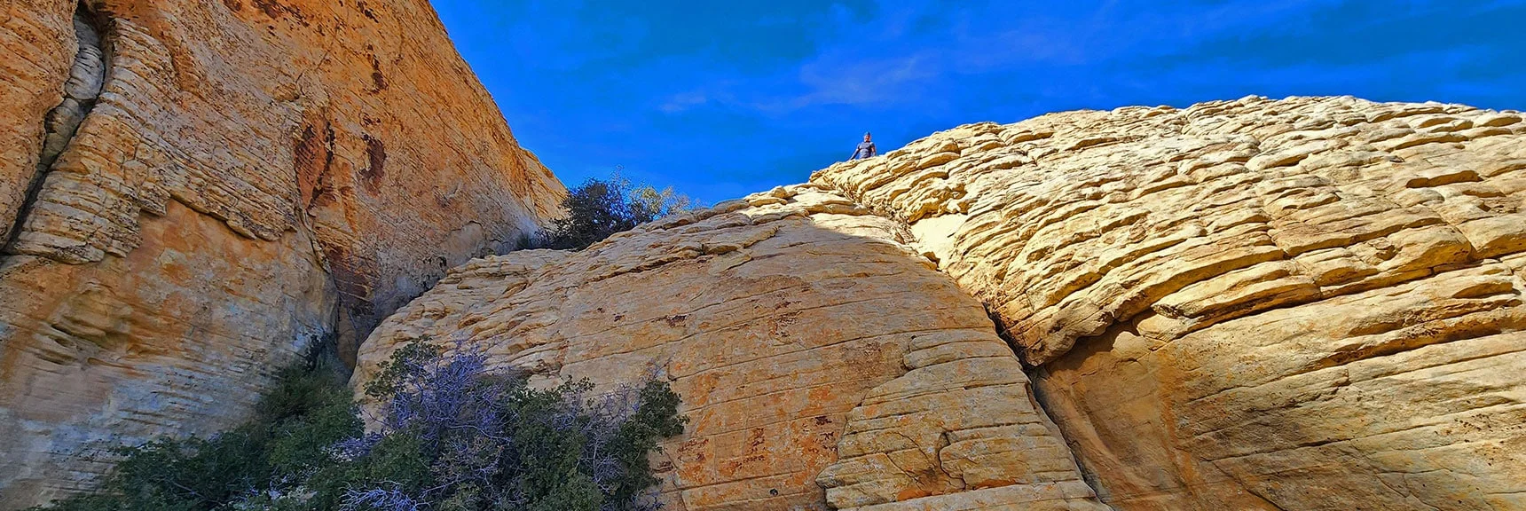 There He is Above the Next Stretch, The Ascent Crack Helped. No Webbing! | Red Cap Peak Summit | Red Rock Canyon NCA, Nevada