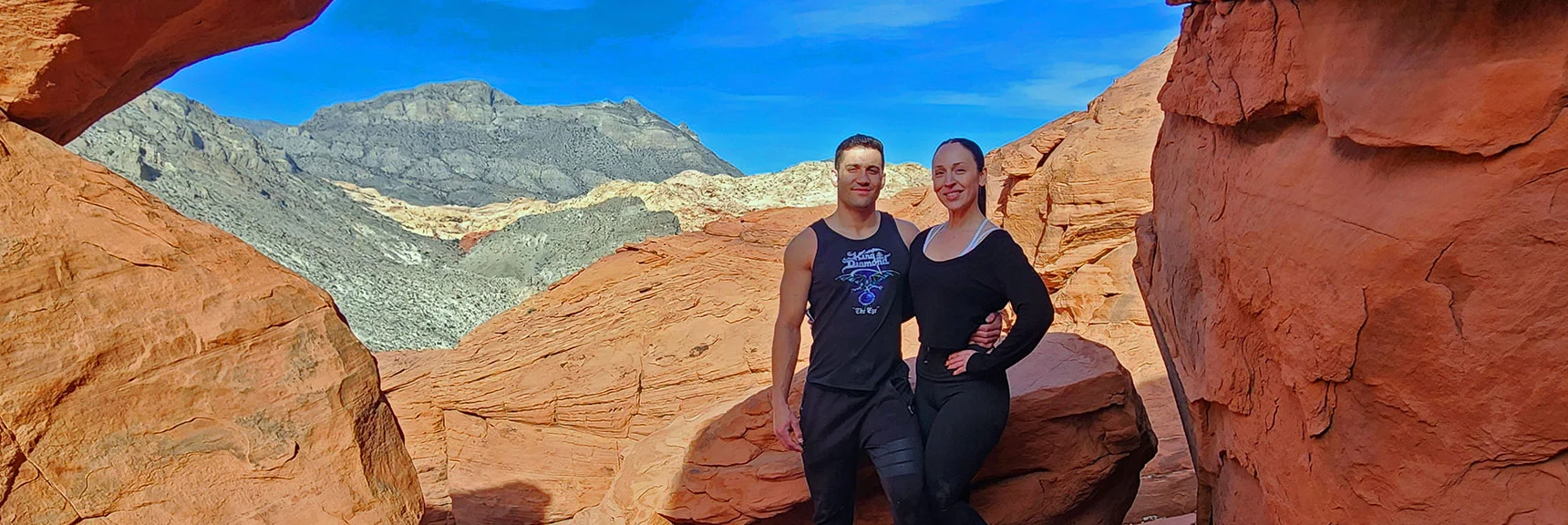 Another Photo Op Above That Boulder. Damsel Peak in Background. | Red Cap Peak Summit | Red Rock Canyon NCA, Nevada