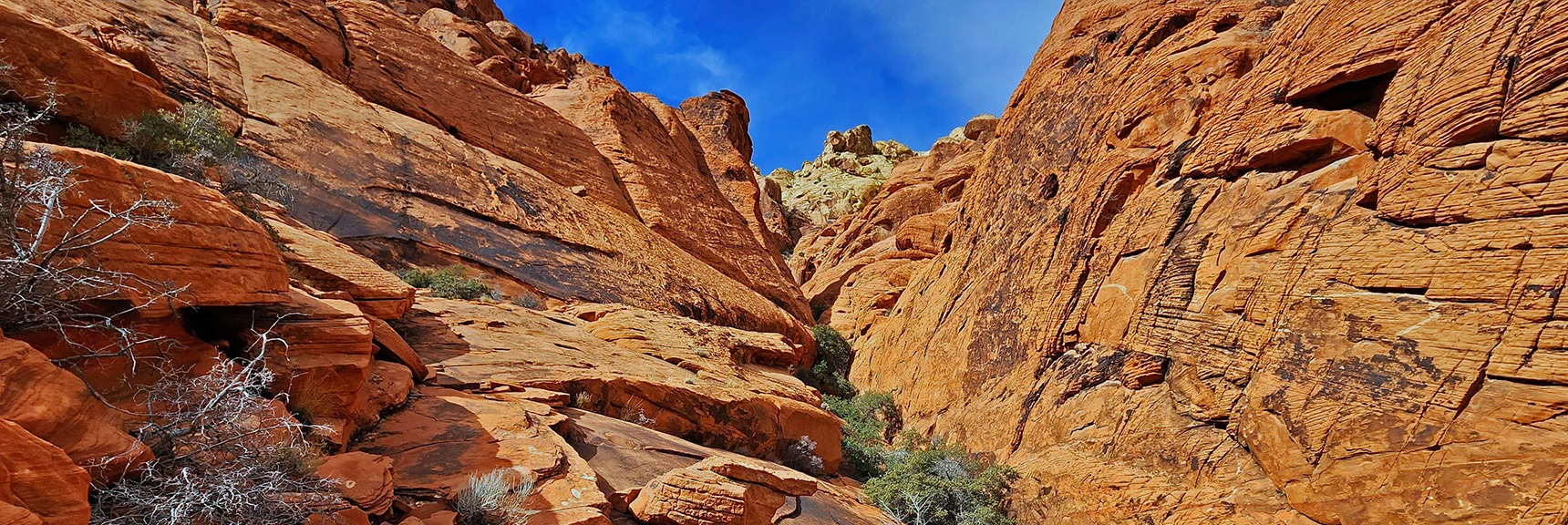 Ascent Slot is Firmer Red Sandstone Below, Sandier White Sandstone Above | Red Cap Peak Summit | Red Rock Canyon NCA, Nevada
