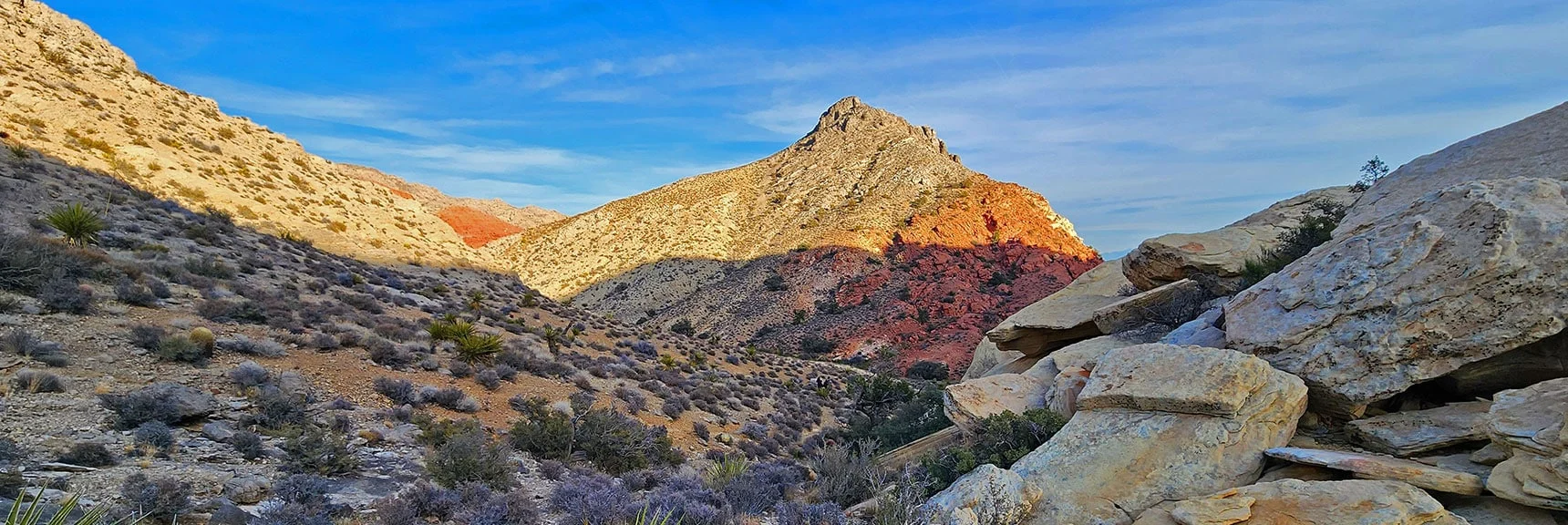 Turn Right on Rattlesnake Trail, Head for New Peak. Ash Canyon (Right); Rattlesnake Gulch (Left) | Red Cap Peak Summit | Red Rock Canyon NCA, Nevada